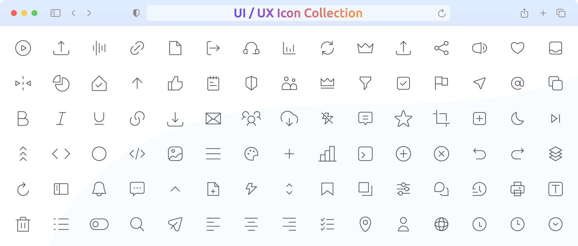 Mega set of ui ux icon set. User interface icons collection. UI icon set in flat line design. Thin outline icons pack. Pixel perfect. 64 x 64. vector