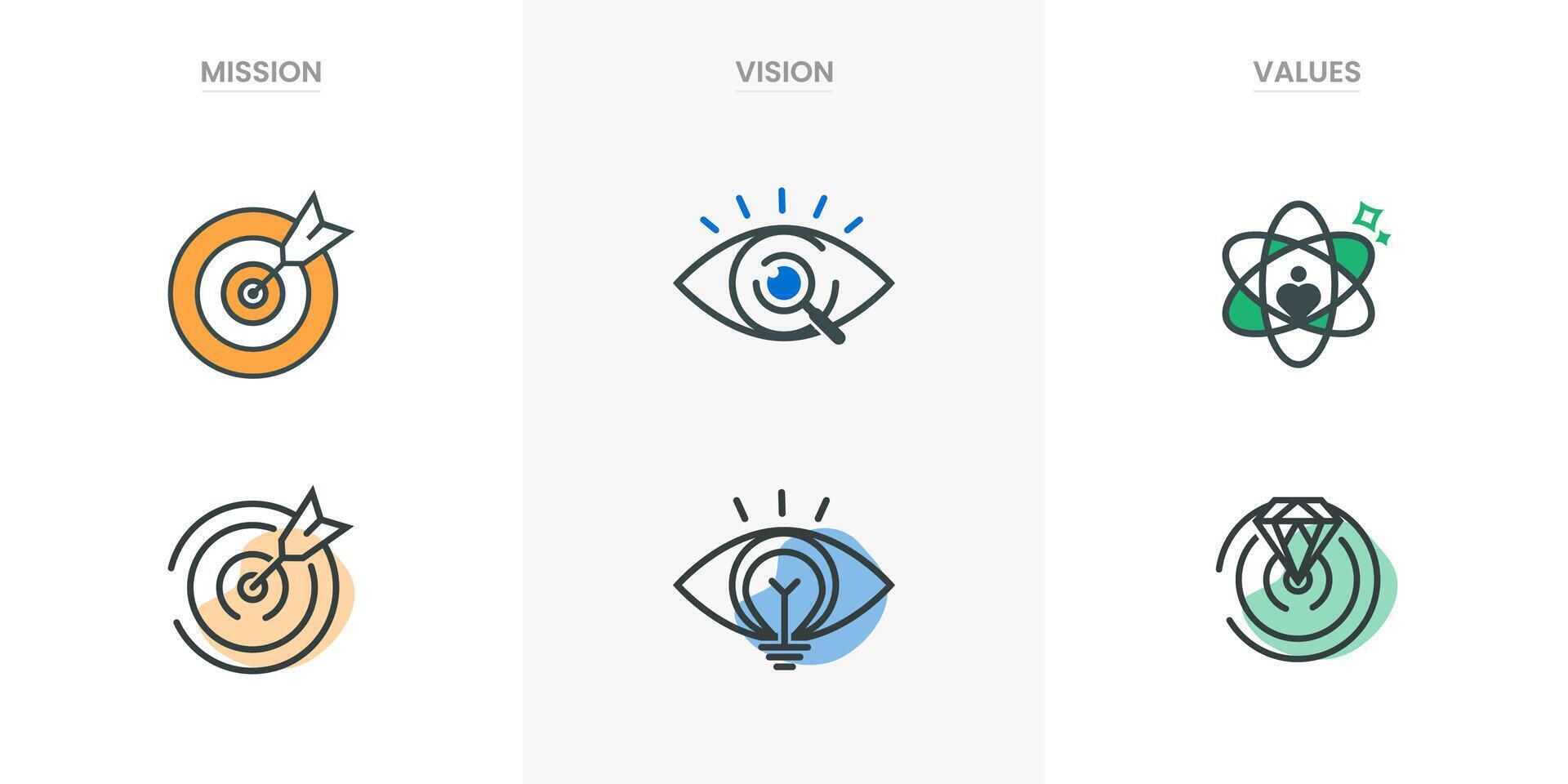 Mission vision values infographic banner template company goal infographic design with flat icon vector