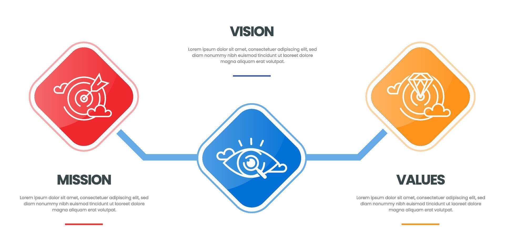 Mission vision values infographic banner template company goal infographic design with flat icon vector