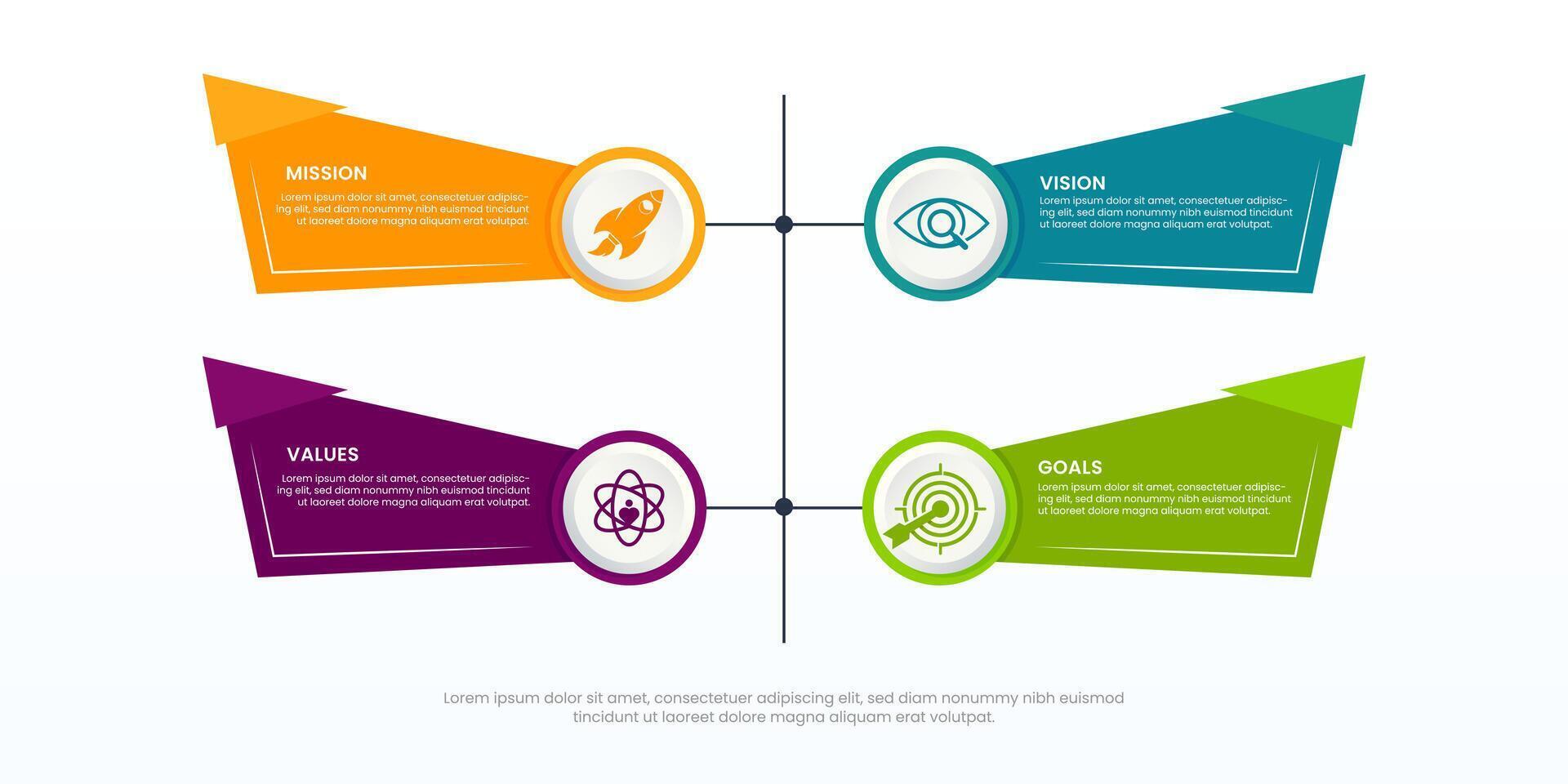 misión visión valores metas infografía modelo. empresa objetivo infografía diseño con moderno plano icono diseño. ilustración infografía icono vector