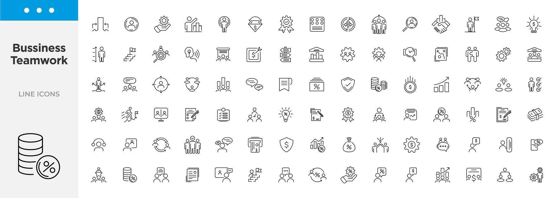 Bussiness teamwork and management line icons collection. Line icons collection . Outline icon pack vector