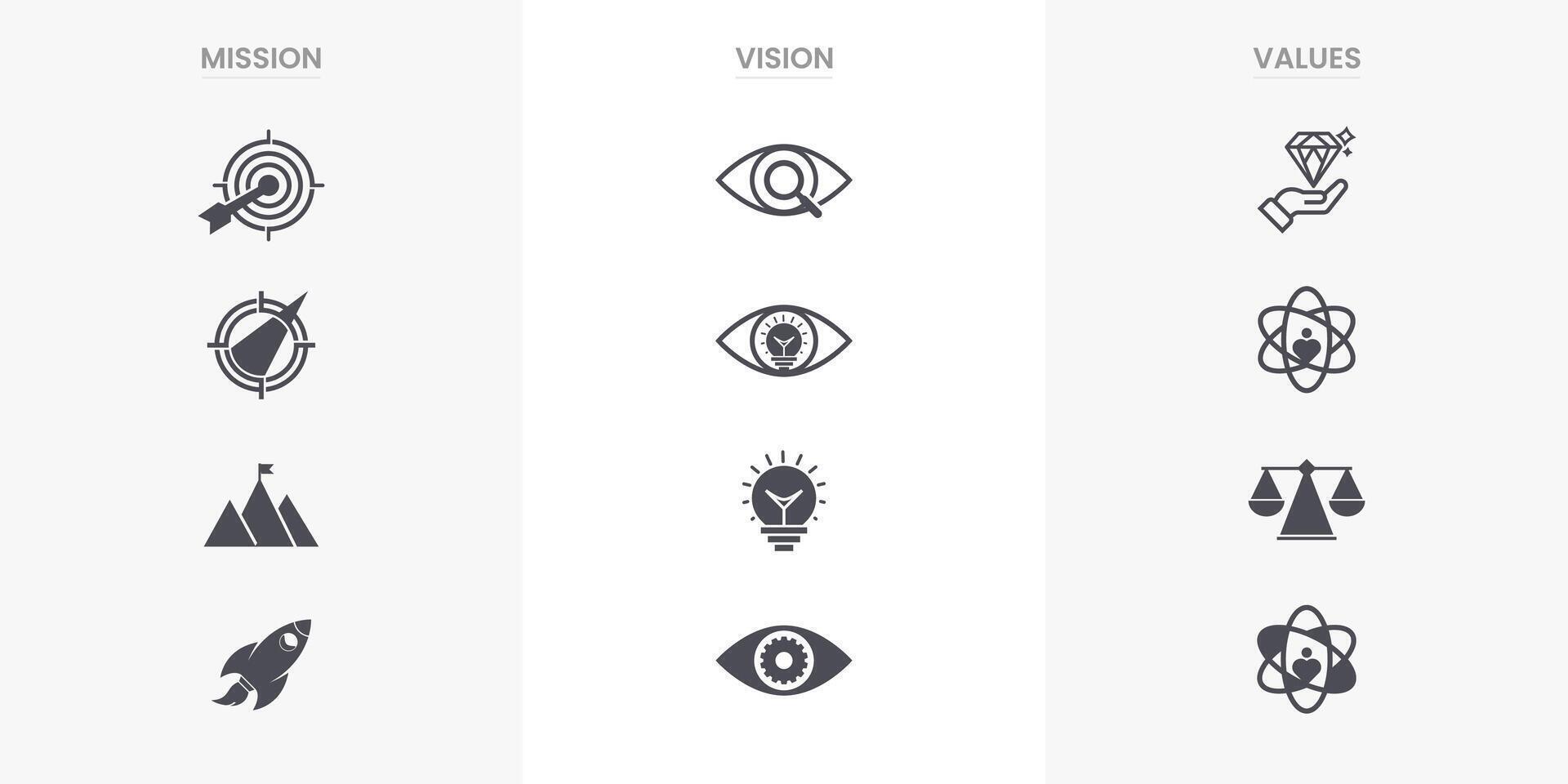 Mission vision values infographic banner template company goal infographic design with flat icon vector