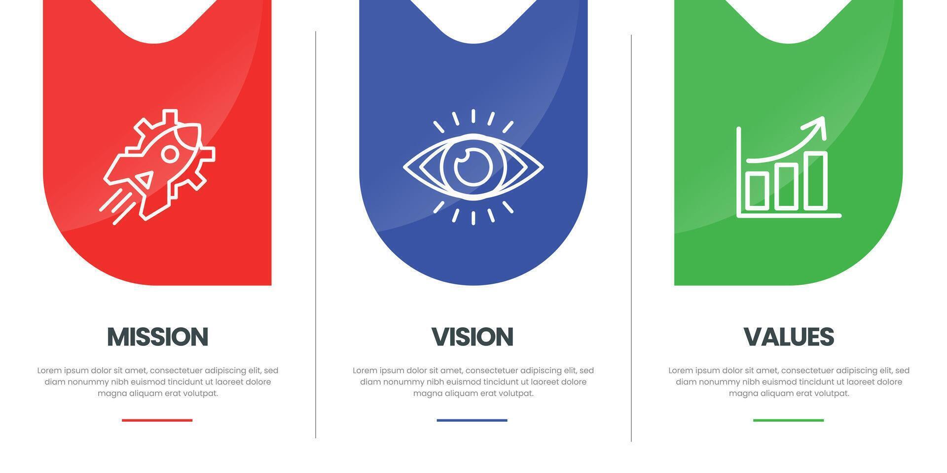 Mission vision values infographic banner template company goal infographic design with flat icon vector