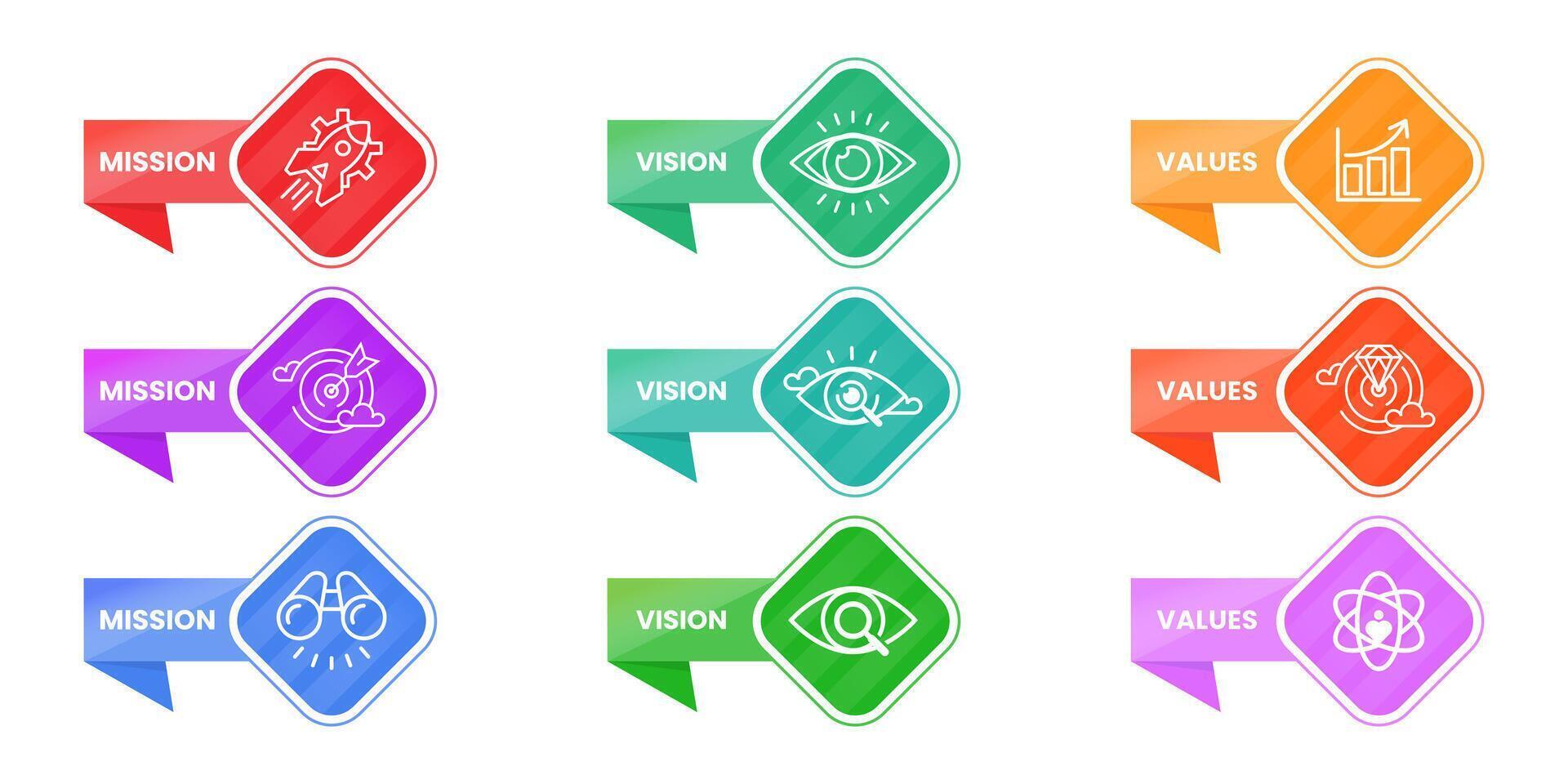 Mission vision values infographic banner template company goal infographic design with flat icon vector