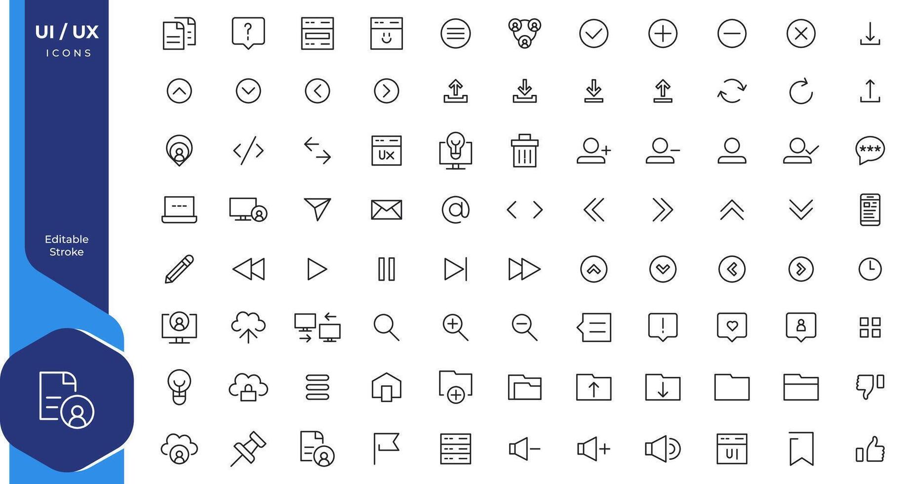 Basic User Interface Essential Set. Line Outline Icons. For App, Web, Print. Editable Stroke. 2 Pixel Stroke Wide with Round Cap and Round Corner vector