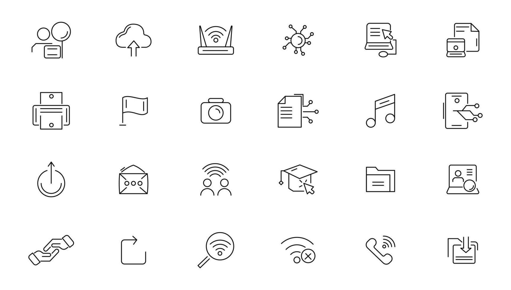 Information technology line icons collection. Devices, internet, server, data, network icons. UI icon set. Data center, web site, social media, seo business, e-commerce, support, computer and mobile. vector