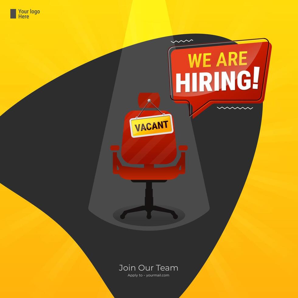 We're hiring Square banner design. We are hiring job announcement template design employee vacancy announcement vacant position . vector