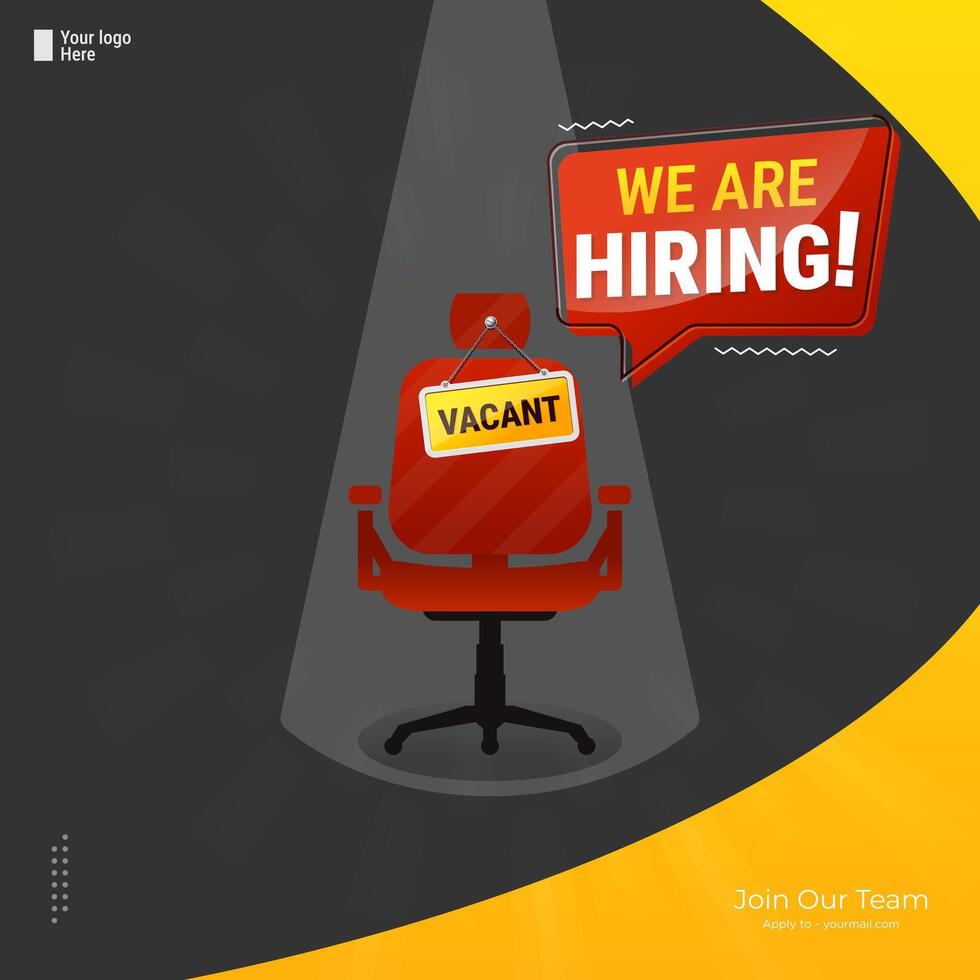 We're hiring Square banner design. We are hiring job announcement template design employee vacancy announcement vacant position . vector