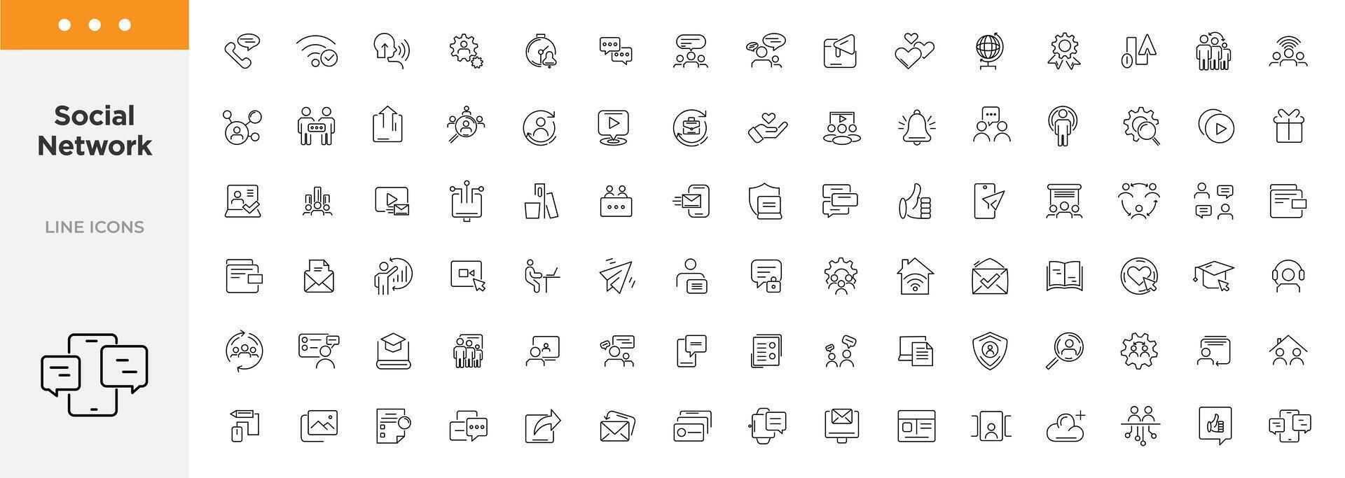 Social network web business icon set. Line icons collection . Outline icon pack vector