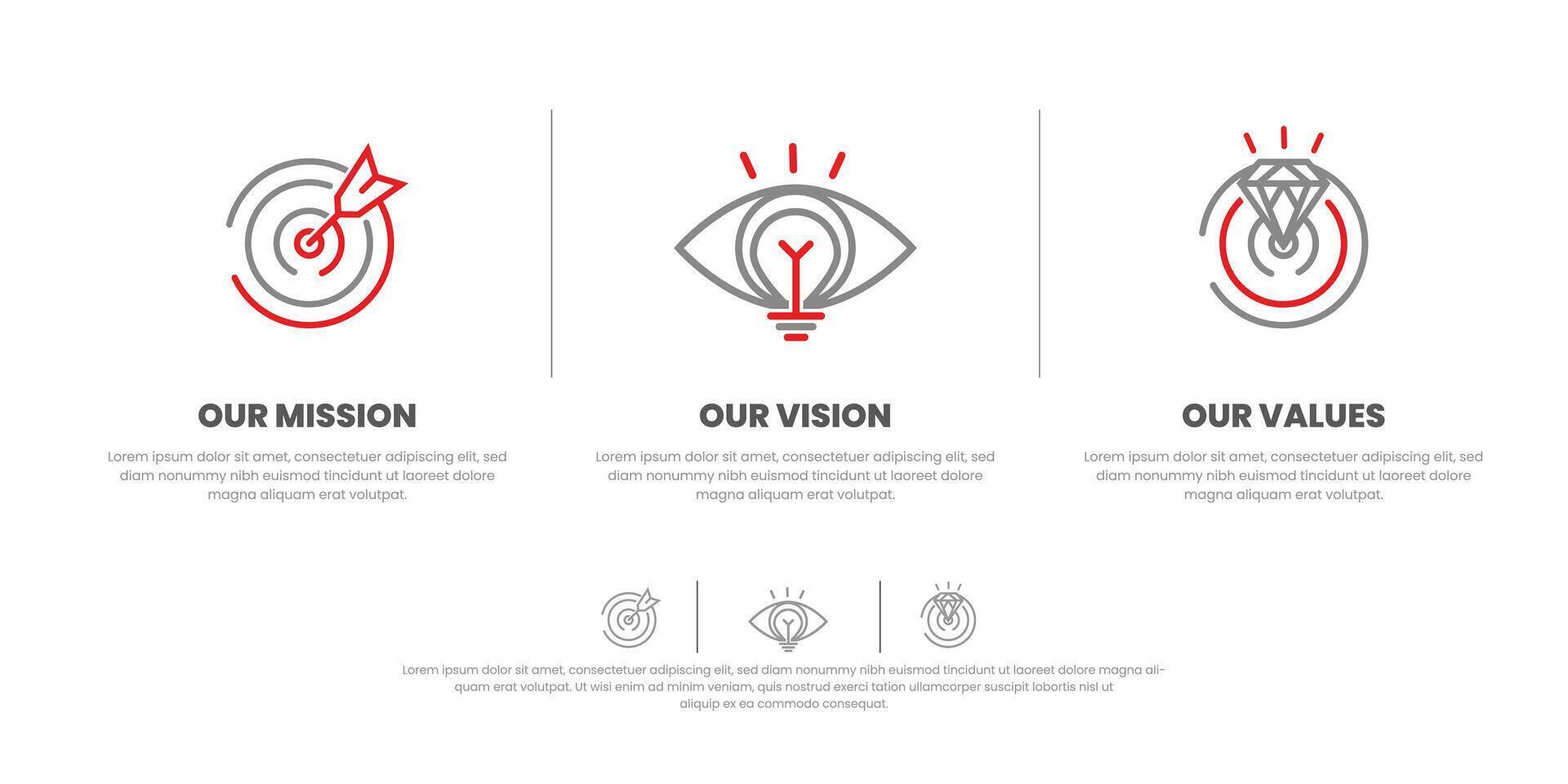 Mission vision values infographic banner template company goal infographic design with flat icon vector