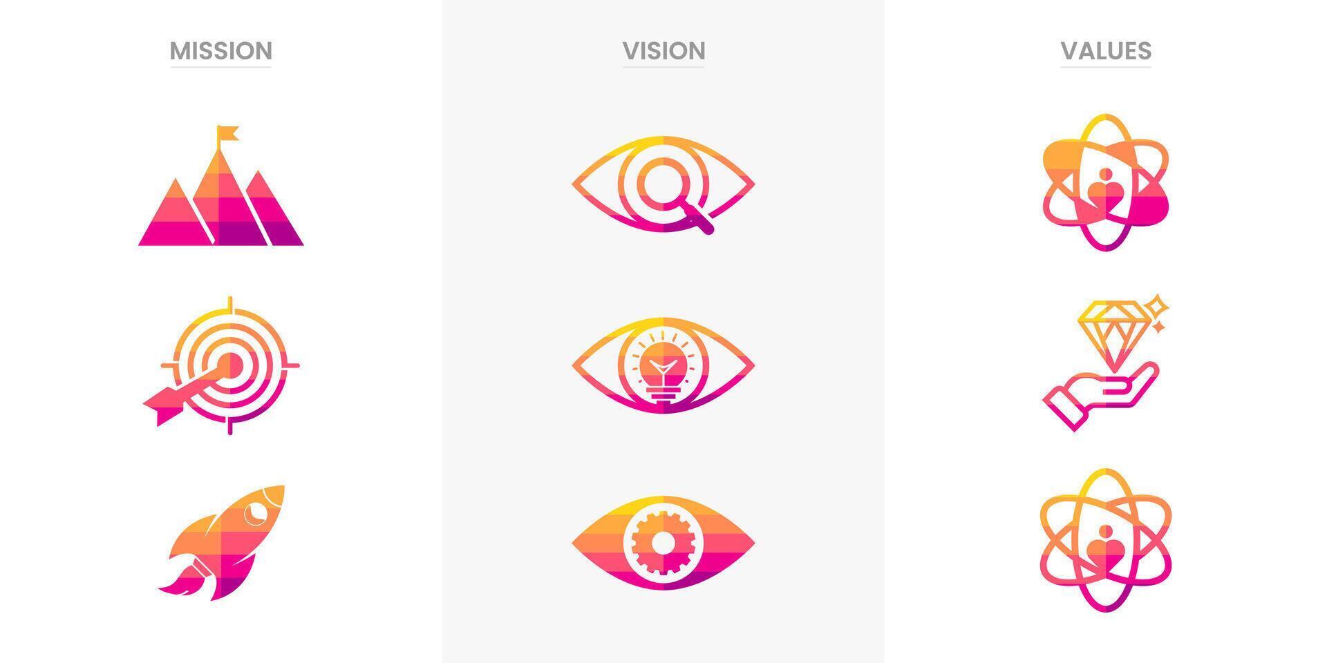 Mission vision values infographic banner template company goal infographic design with flat icon vector