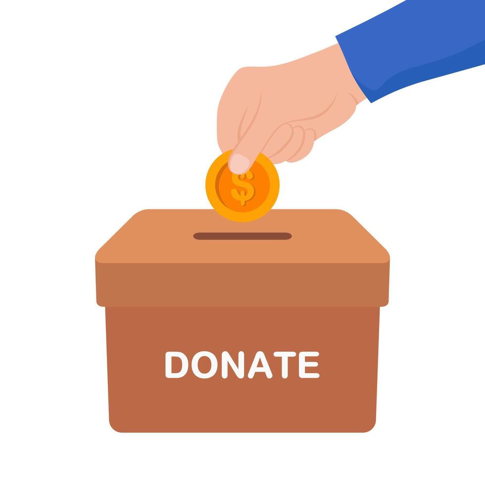 charity donation box with hand insert coins vector