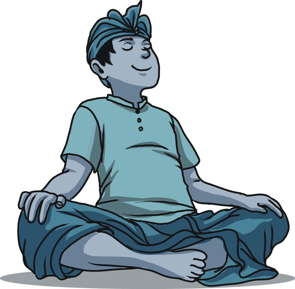 Low angle illustration of balinese guy doing meditation vector