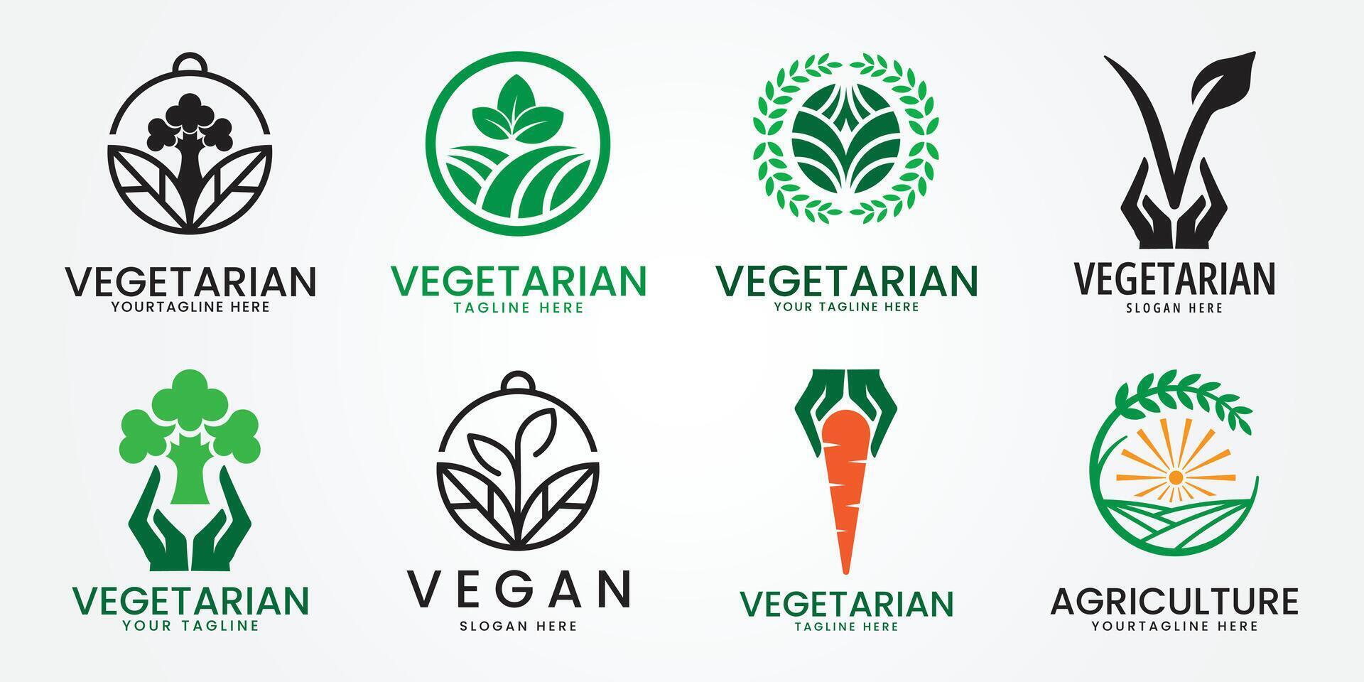 vegano logo icono hoja símbolo planta establecido dieta producto etiqueta ilustración. vector