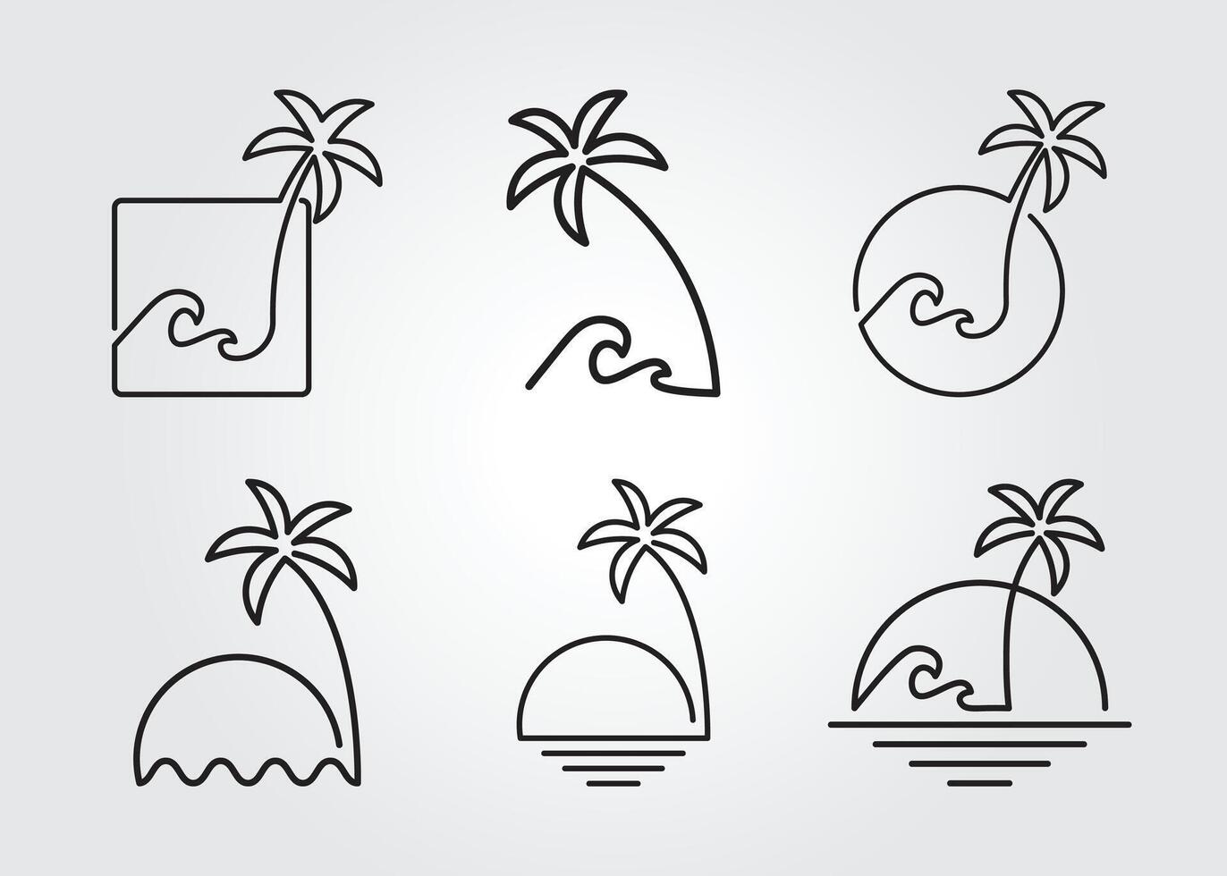 set bundle palm tree line art logo illustration template design vector