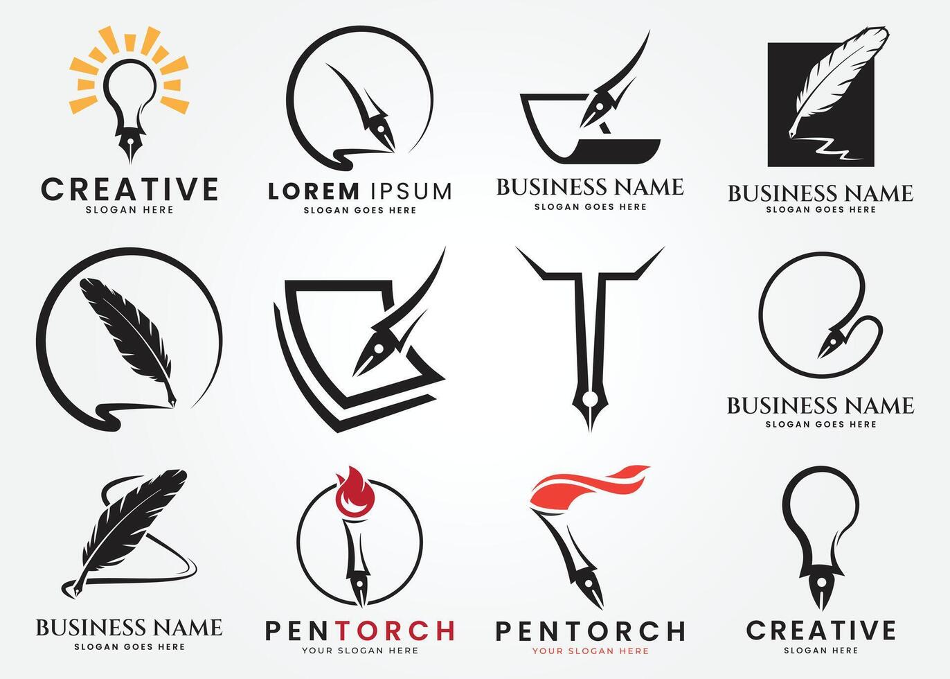set bundle pen logo icon design, classic stationery illustration vector