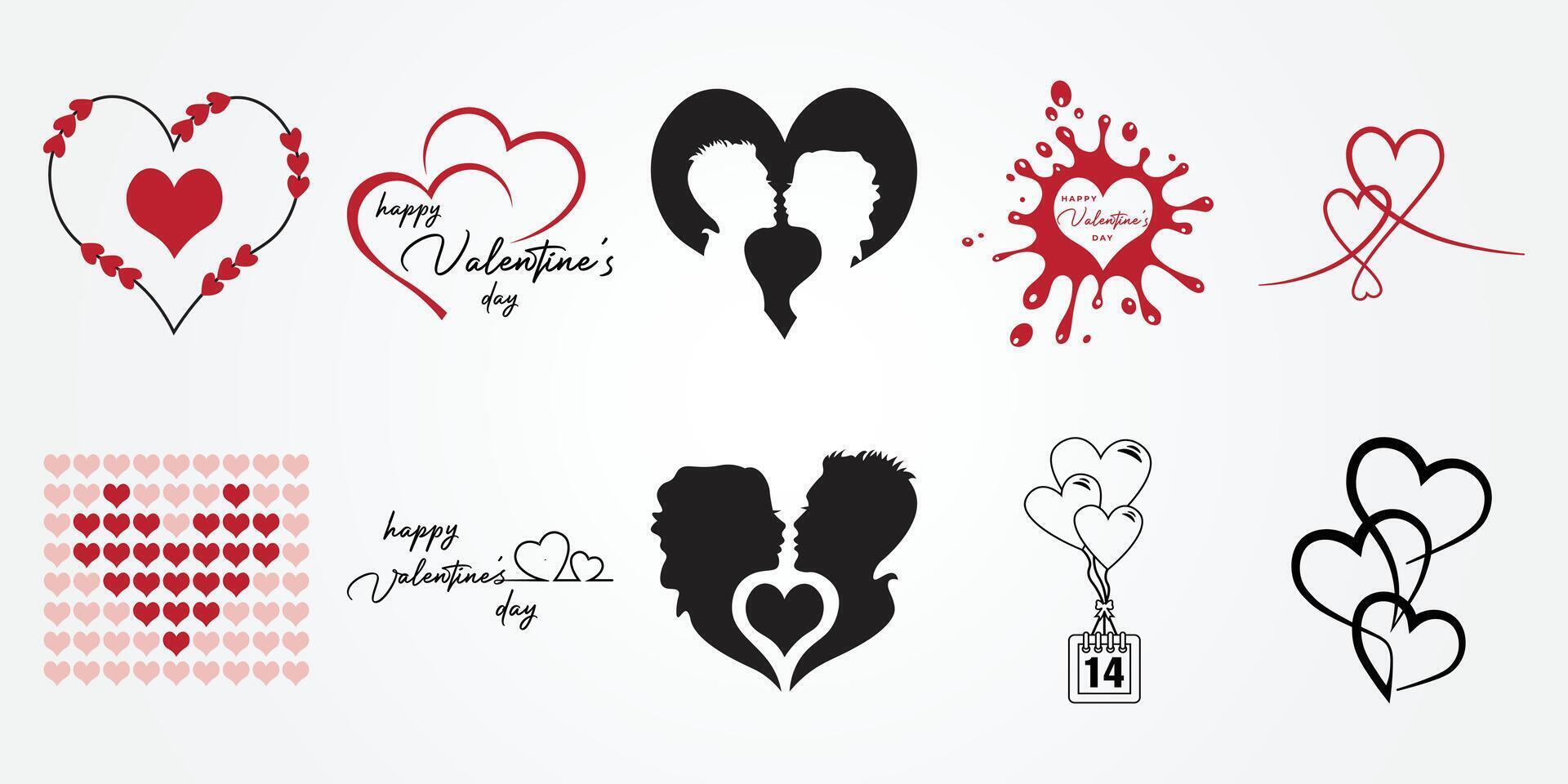 conjunto haz contento San Valentín día texto logo y creativo corazones expresión vector