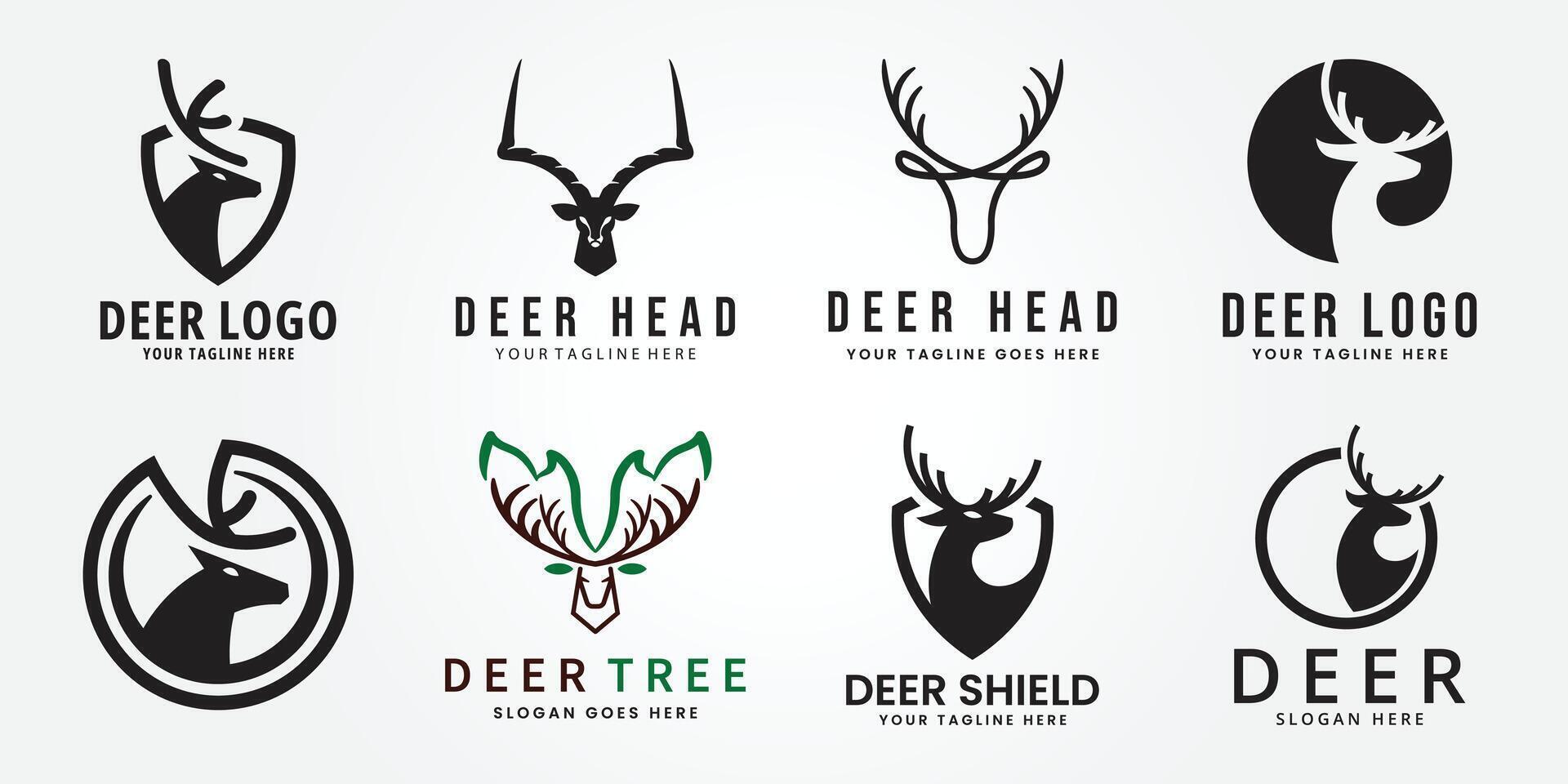 conjunto haz ciervo cabeza árbol logo diseño en gris antecedentes. ciervo animal icono ilustración vector