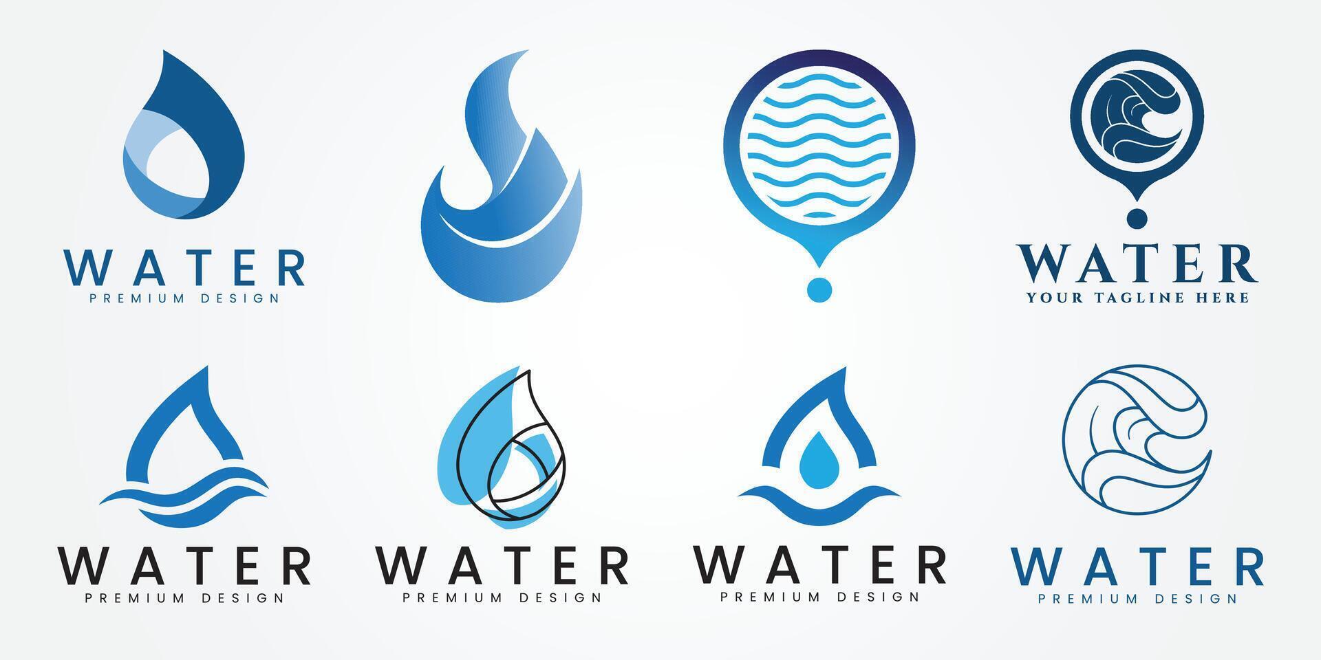 set bundle Wave and water drop combination logo concept vector