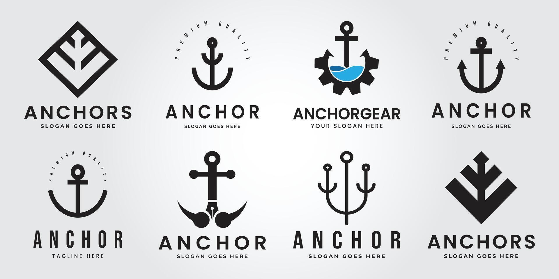 Set Bundle Anchor icon pirate boat logo Nautical maritime simple graphic symbol illustration vector