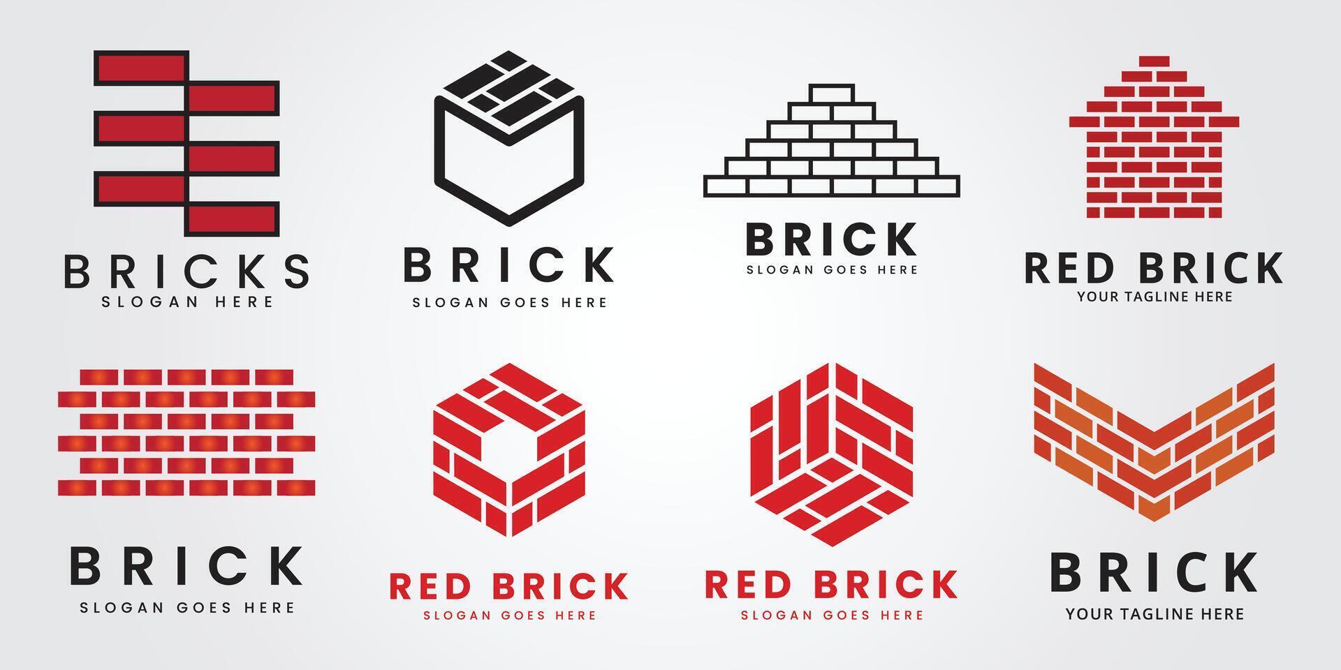 set bundle red brick, pile and stack balance bricks logo illustration design template product vector