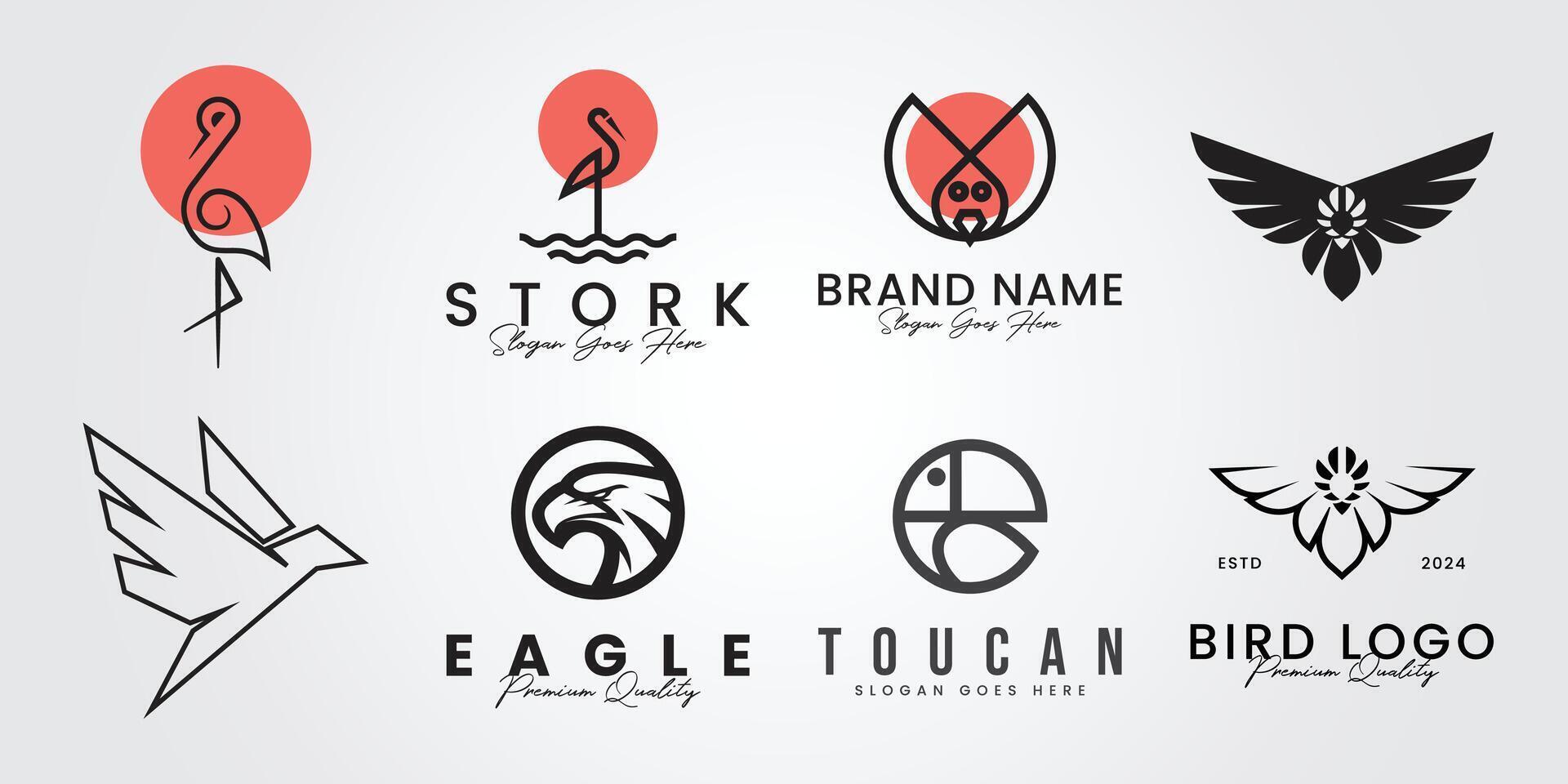 set bundle Modern bird logo design for business company brand vector
