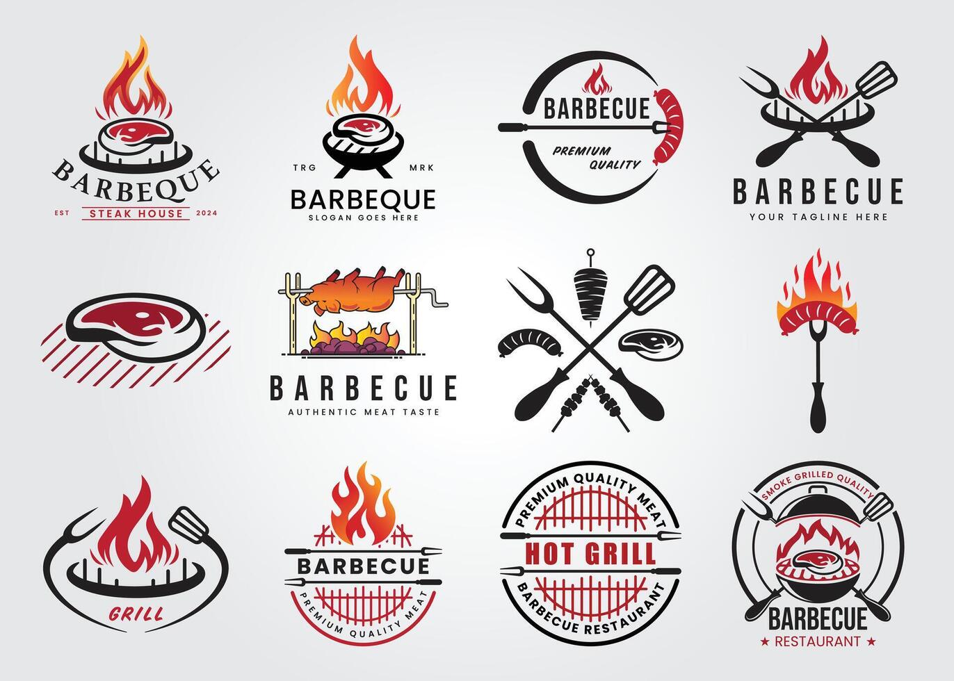 set bundle Smoked barbecue, grill, logo illustration design vector
