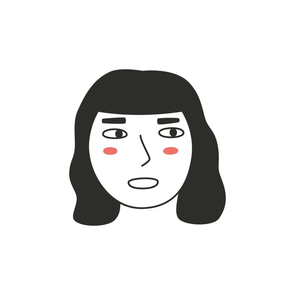 Female face in doodle style, hand-drawn illustration. vector