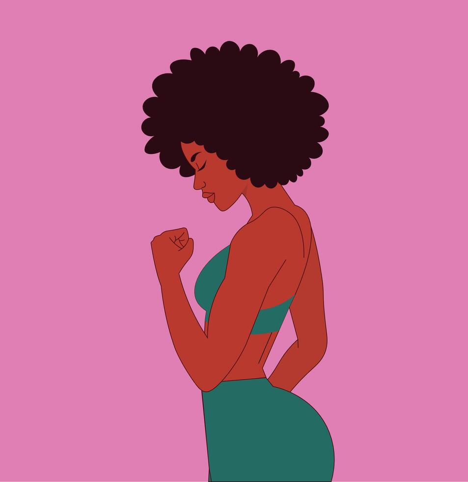 Beautiful black woman, fitness girl illustration, gym, fitness girl vector