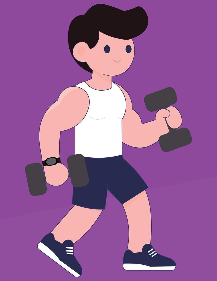 Illustration man in the gym, man doing exercises, athlete, carrying weight, vector