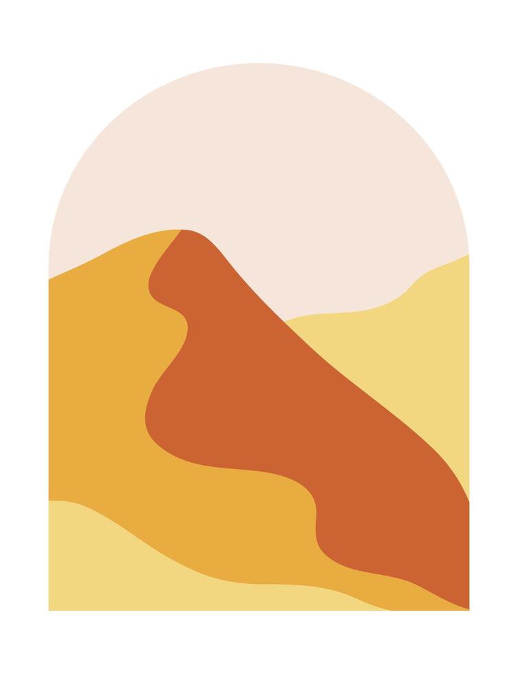 Abstract boho mountains landscape in the mid century arche. Modern terracotta and yellow illustration. vector