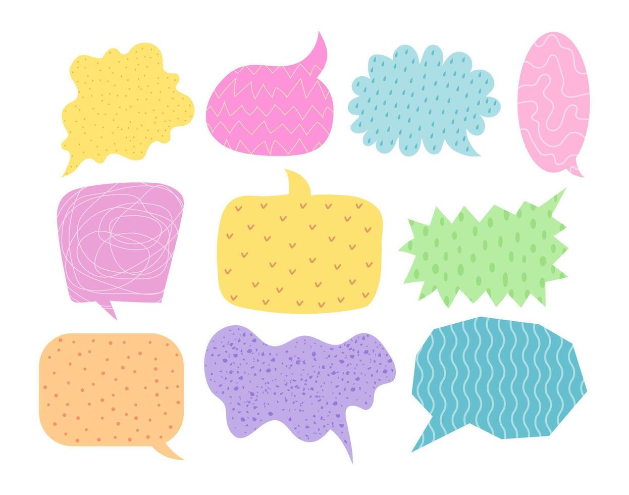 Cute colorful speech bubble with texture illustration. Abstract geometric colorful shapes set. vector