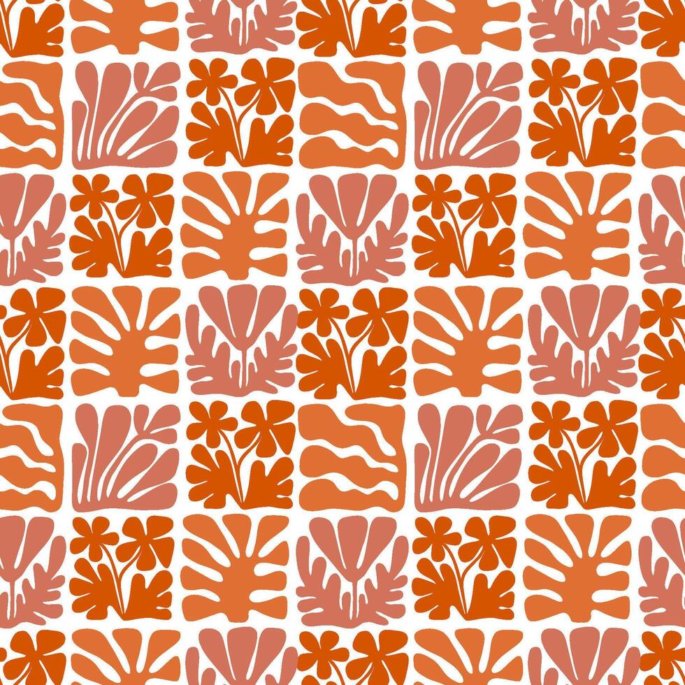 Modern geometric shapes seamless patterns. Abstract floral tiles. Terracotta, pink and orange illustration. vector