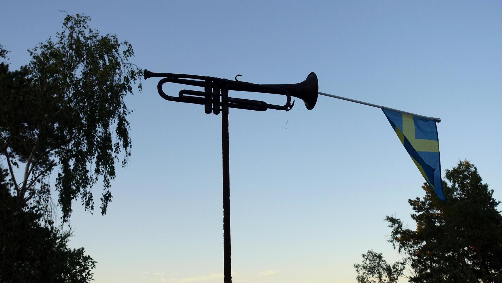 un trompeta con el sueco bandera metido dentro foto