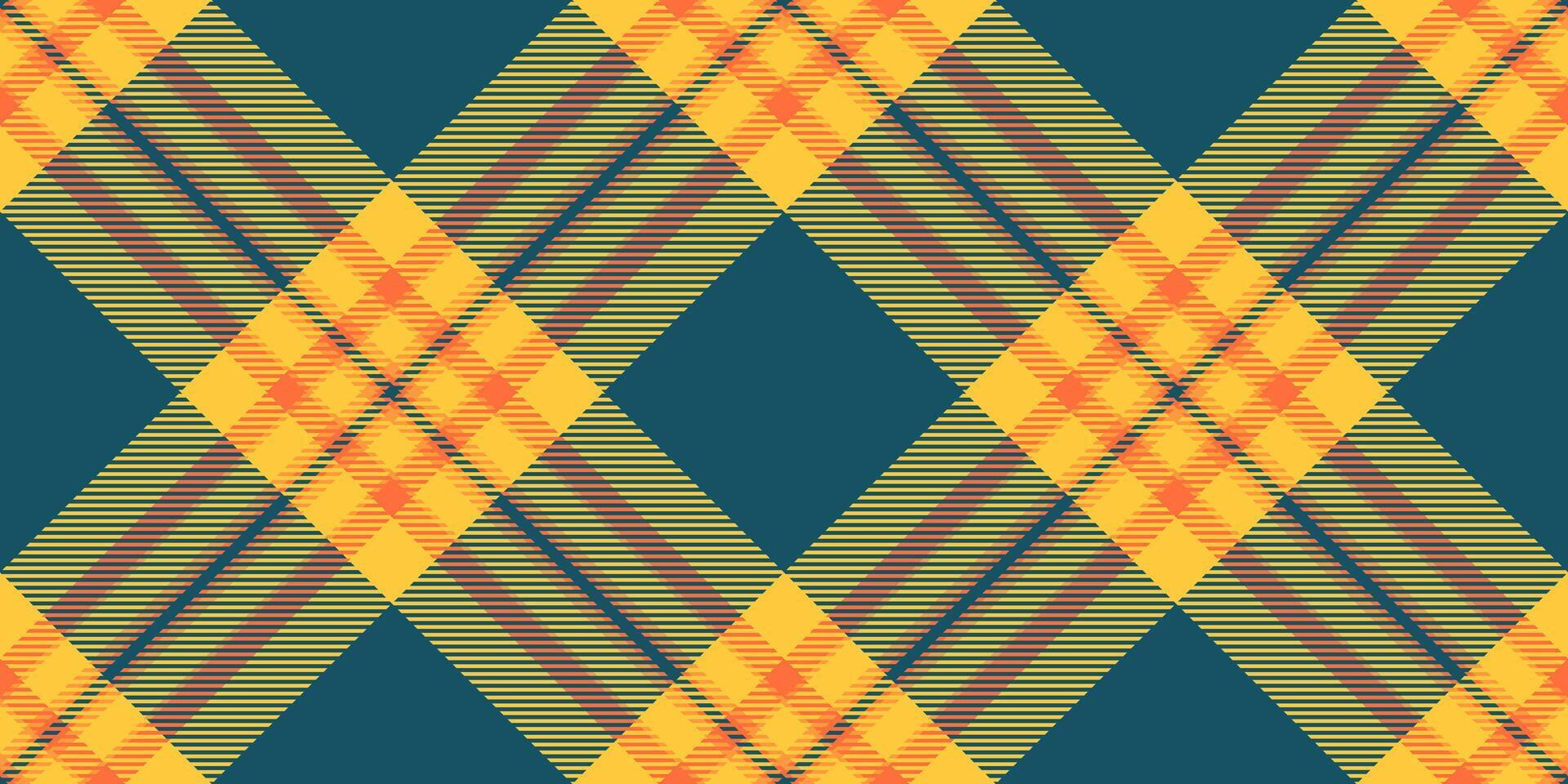 Full plaid textile pattern, gift tartan background . Soft seamless fabric texture check in cyan and amber colors. vector