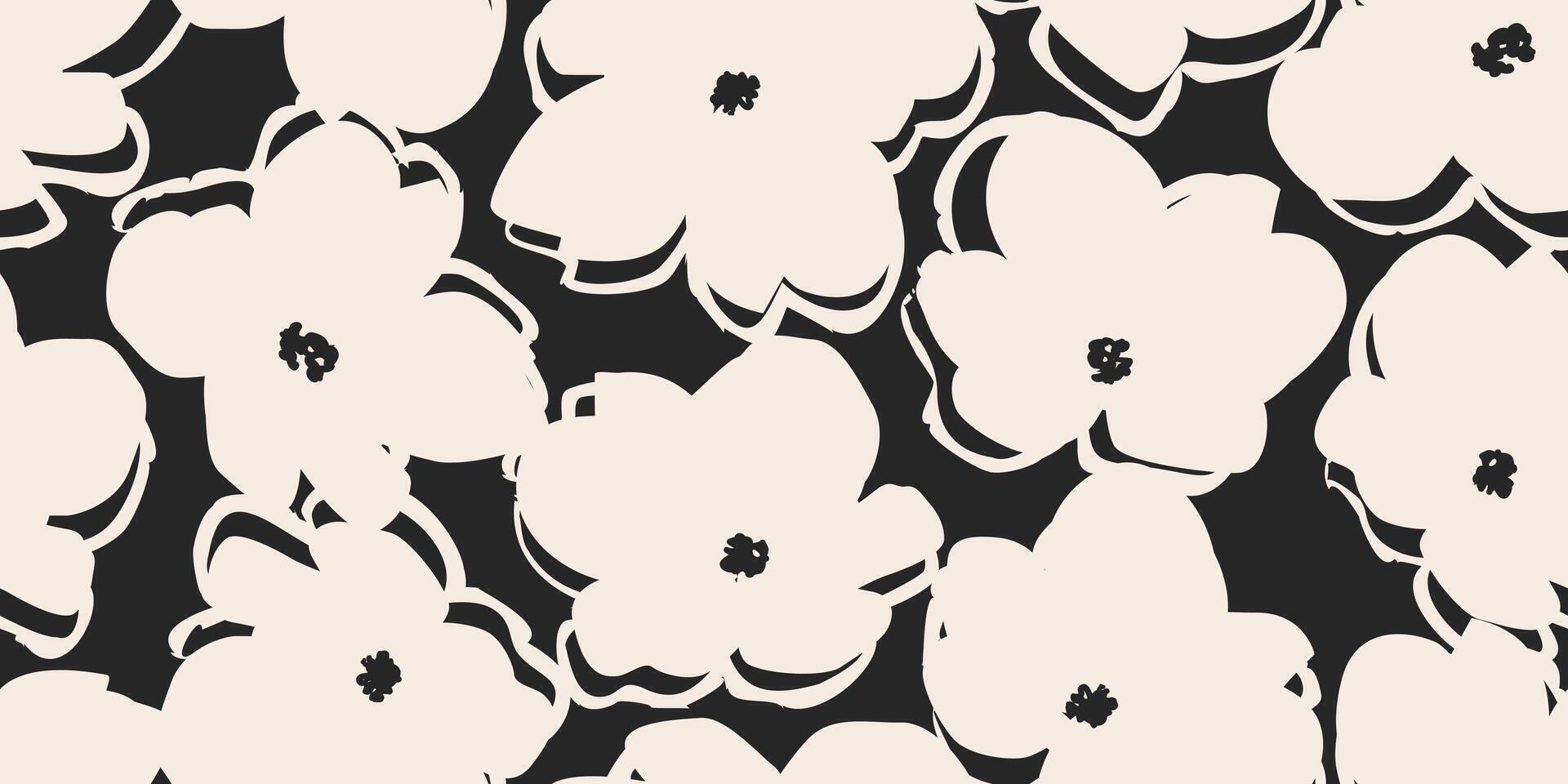 Hand drawn minimal abstract flowers. Seamless patterns with organic shapes black and white color for fabric, textiles, clothing, wallpaper, cover, banner, home decor, florals backgrounds. vector