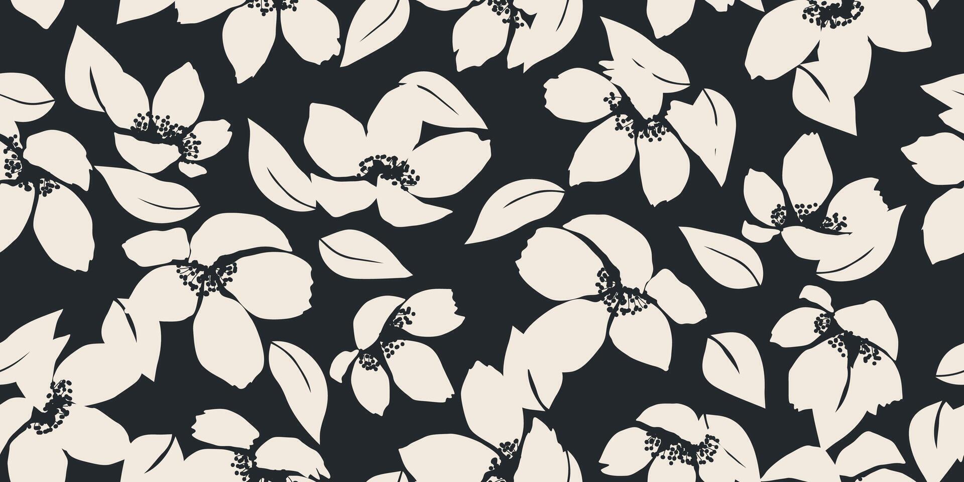 Flower seamless pattern . Organic shapes abstract floral background. Modern print in black and white colors for textile design, fabric, wallpaper, covers, cards, wall art, posters and decoration. vector