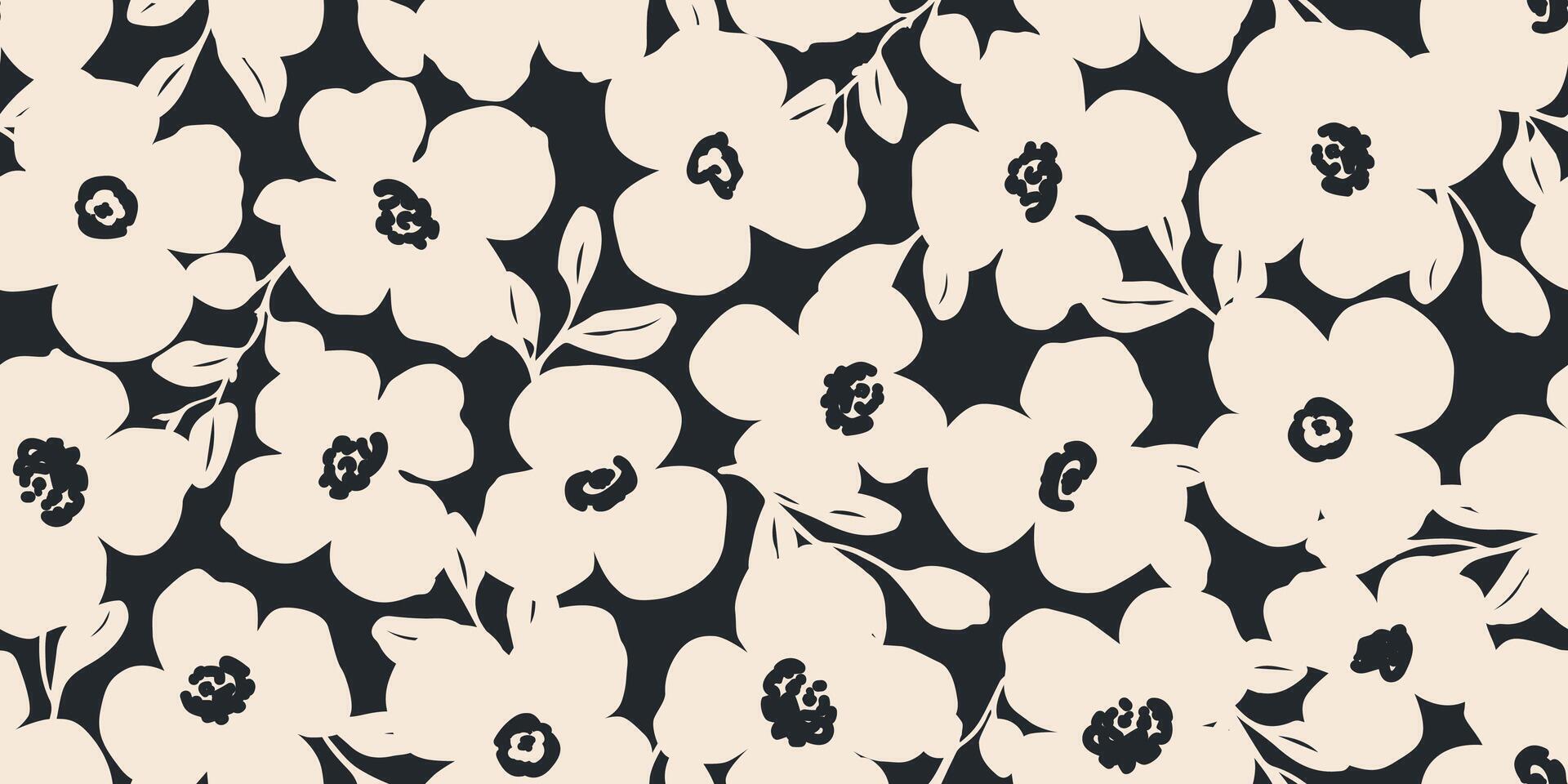 Flower seamless pattern . Organic shapes abstract floral background. Modern print in black and white colors for textile design, fabric, wallpaper, covers, cards, wall art, posters and decoration. vector
