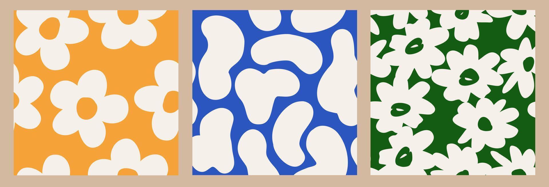 Set of Abstract floral seamless patterns. Trendy hand drawn organic shapes. Modern flat design for wall art, cover, background, fabric and wallpaper. illustration. vector