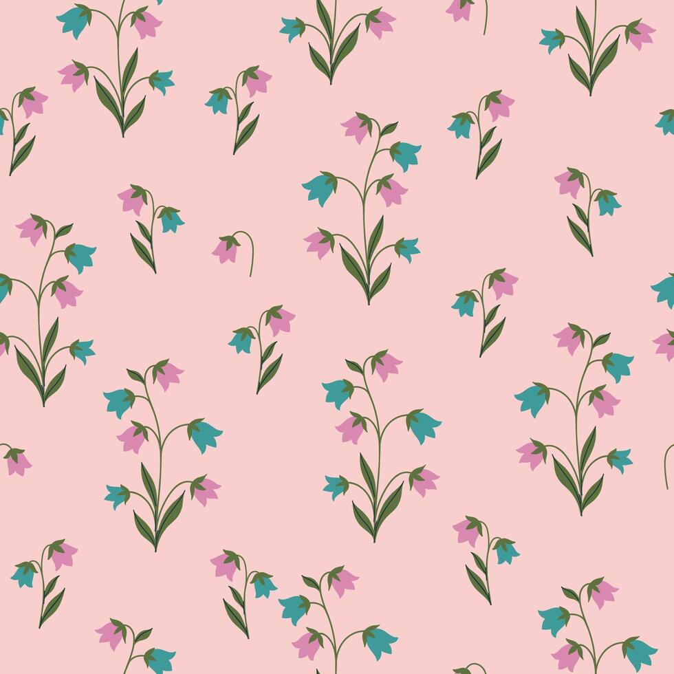 Simple seamless pattern with bell flowers. graphics. vector