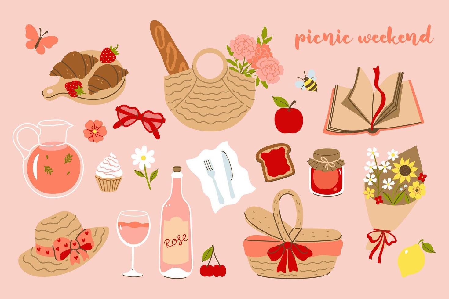 A set of outdoor picnic items. graphics vector
