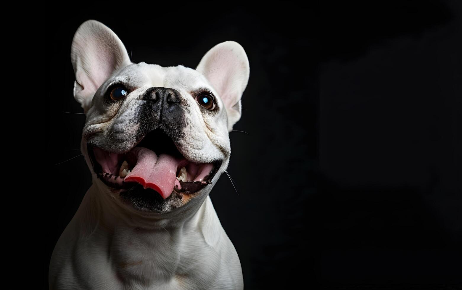 francés buldog perro ese tiene abrió sus boca y palos fuera sus lengua foto