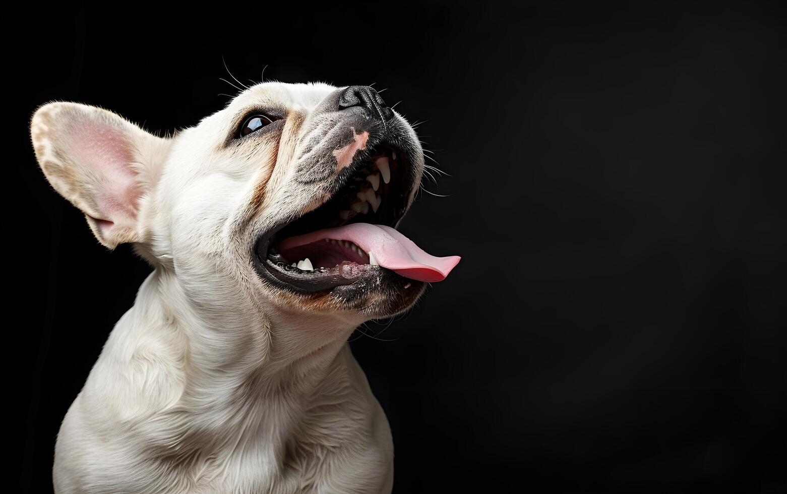 francés buldog perro ese tiene abrió sus boca y palos fuera sus lengua foto