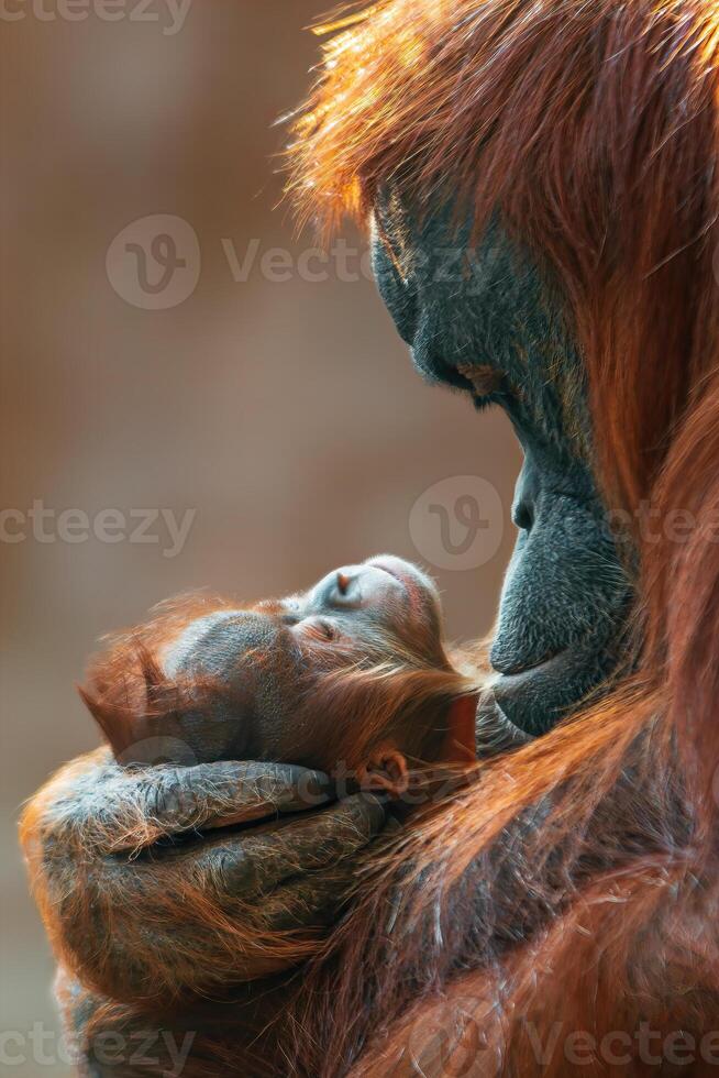 orangutan mother cares for her baby photo