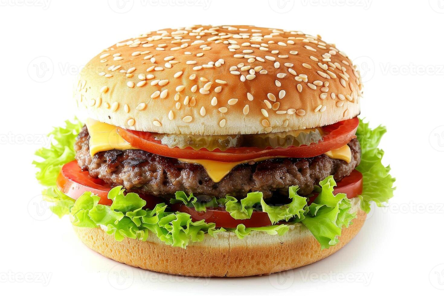 Fresh tasty classic hamburger stock photo, isolated in white photo
