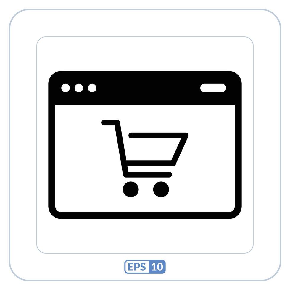 Shopping cart flat icon on a computer screen. Online shopping cart icon vector