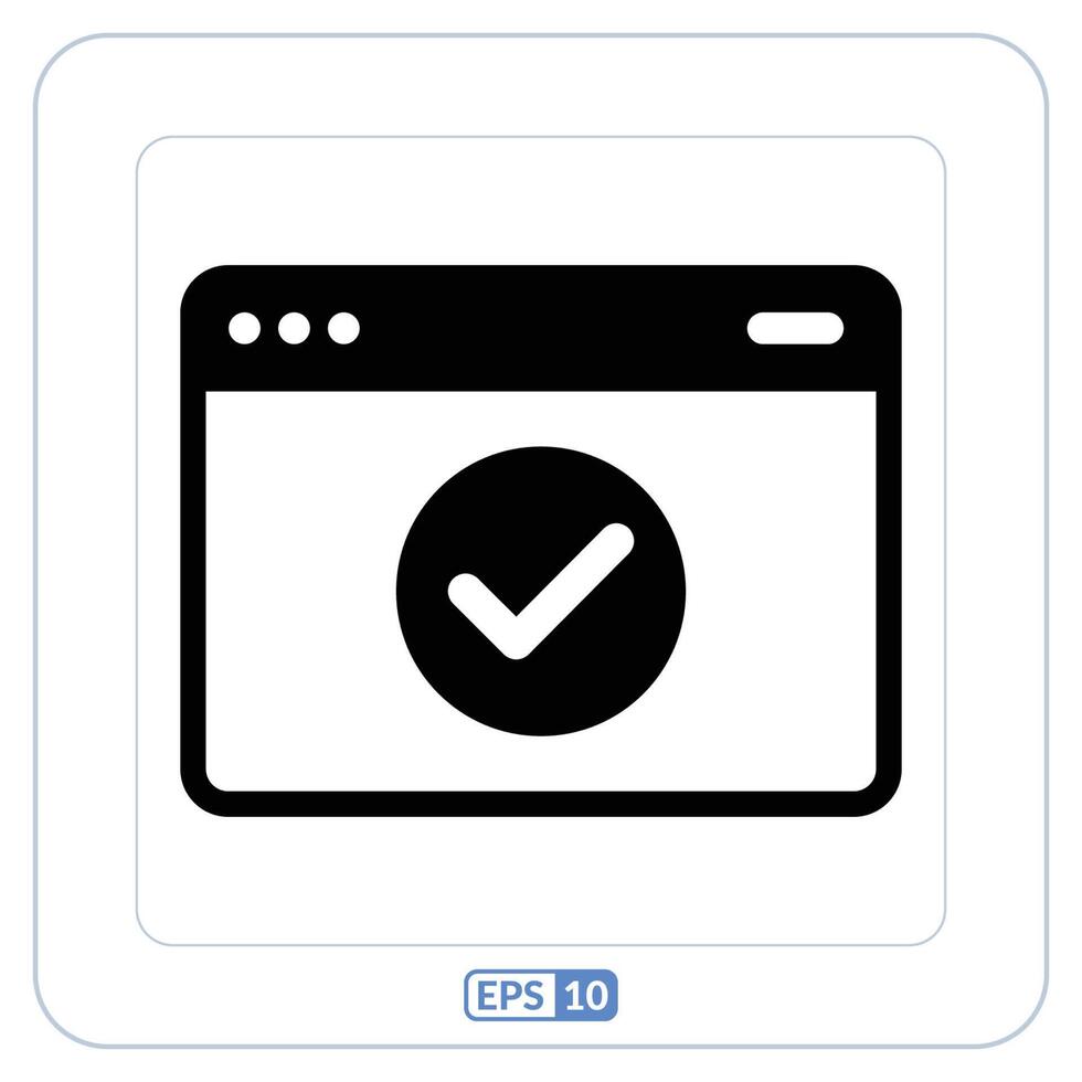 Black and white icon of a check mark on a computer screen vector