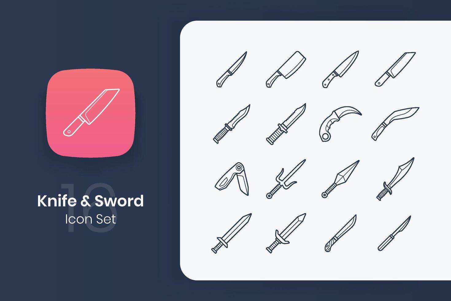 cuchillo contorno icono diseño conjunto vector