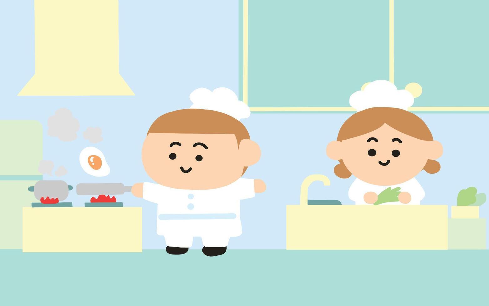 Chef are cooking in kitchen. vector