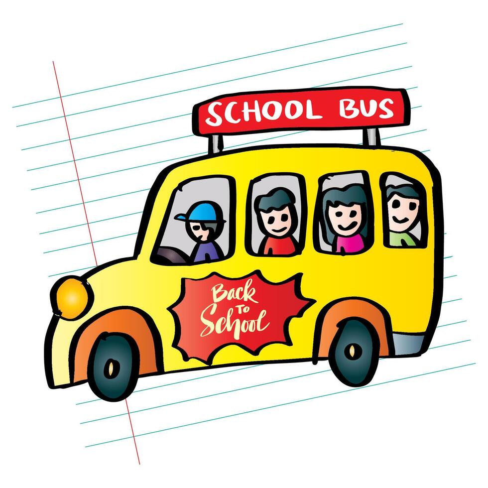 School bus with children. Back to school design. vector